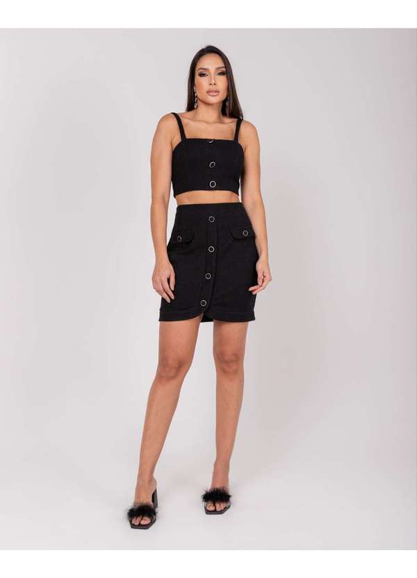 Miss Misses - Saia Miss Misses Tweed com Detalhe Botao Preto Preto 5