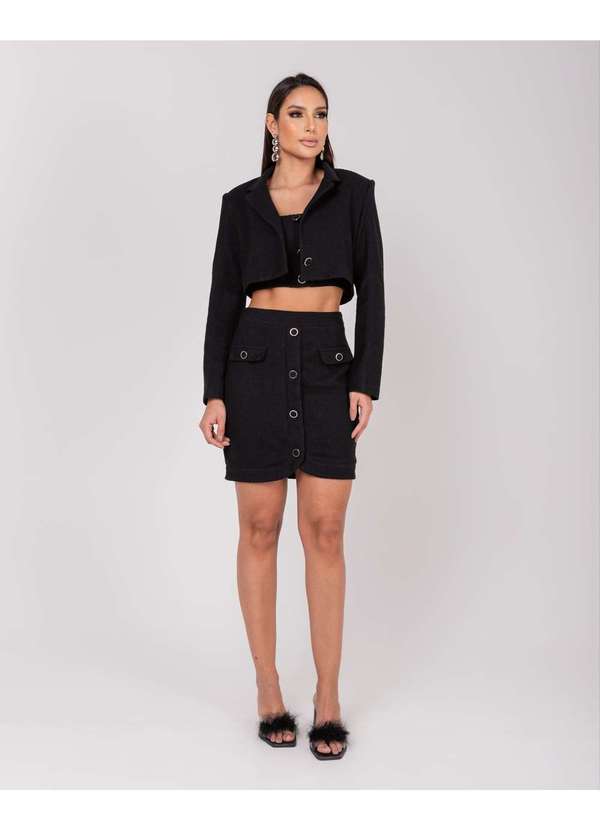 Miss Misses - Saia Miss Misses Tweed com Detalhe Botao Preto Preto 6