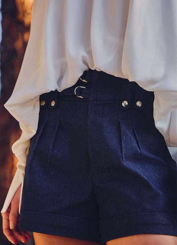 Dot Clothing - Short Dot Clothing Ayla Sarja c/ Botao Metal Azul 3