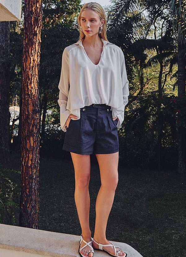 Dot Clothing - Short Dot Clothing Ayla Sarja c/ Botao Metal Azul 4