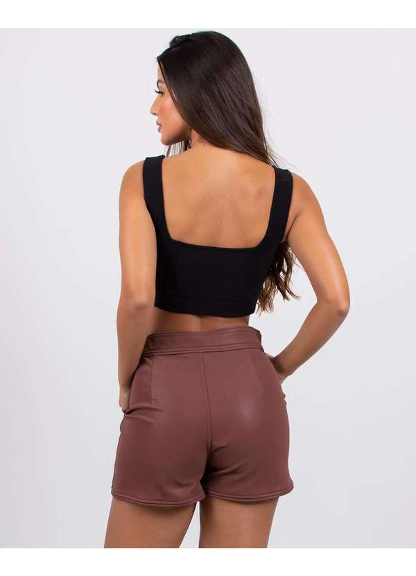 Miss Misses - Short Miss Misses Couro Suede com Frisos Marrom 2