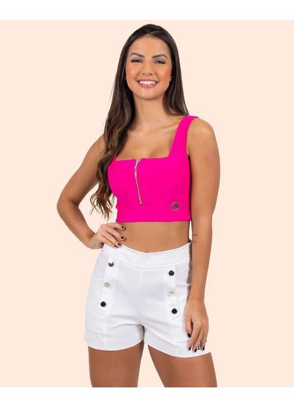 Miss Misses - Short Miss Misses Detalhe com Botao Offwhite Branco