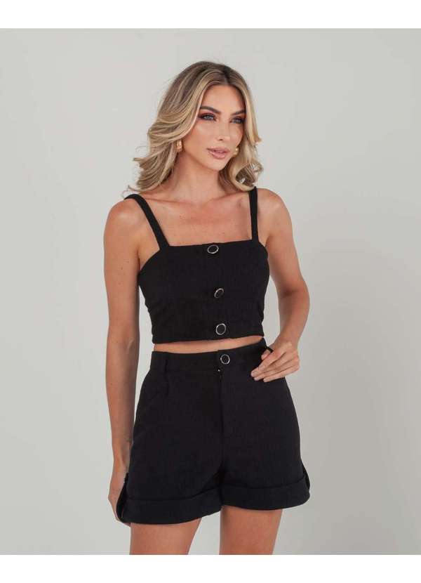Miss Misses - Short Miss Misses Tweed com Detalhe Lapela Preto Preto