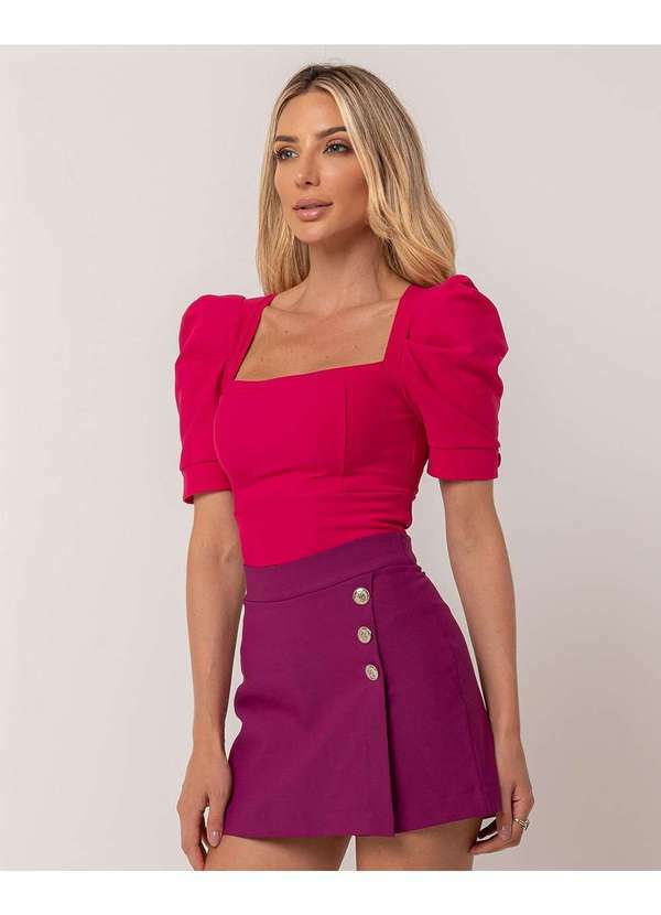 Miss Misses - Short Saia Miss Misses Envelope com Botoes Brasao Roxo Roxo
