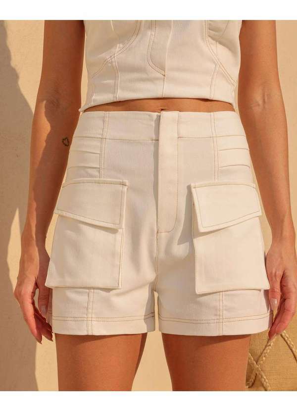 Dot Clothing - Shorts Dot Clothing Bolsos Offwhite Branco