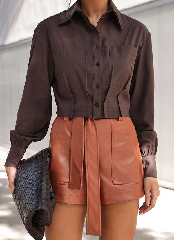 Dot Clothing - Shorts Dot Clothing Courino com Laco Marrom 5