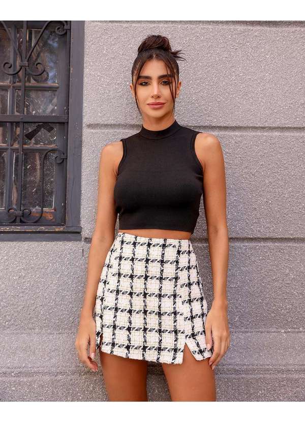 Dot Clothing - Shorts Saia Dot Clothing Tweed Offwhite Branco