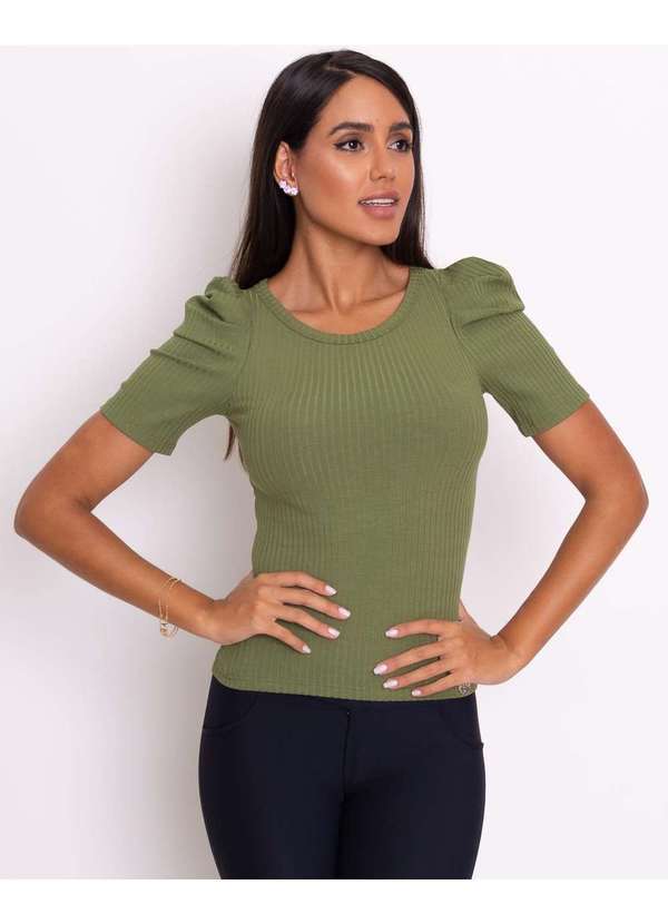 Miss Misses - Blusa Miss Misses Canelada Manga Princesa Verde Verde