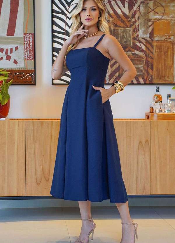 Miss Misses - Vestido Amelia Gode c/ Alca e c/ Ziper Azul