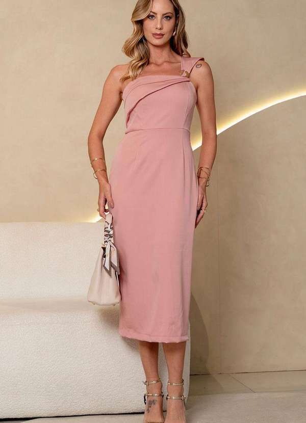 Miss Misses - Vestido Angelina Md um Ombro So C/Detalhe Metal Rosa
