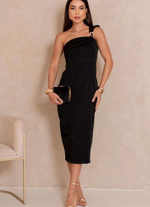 Miss Misses - Vestido Angelina Md um Ombro So C/Detalhe Metal Preto