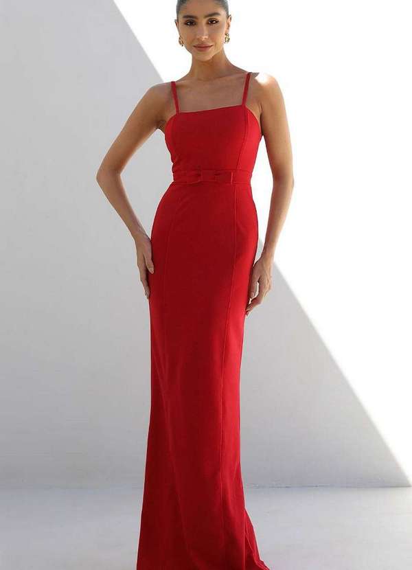 Miss Misses - Vestido Barbara Longo com Laco Vermelho