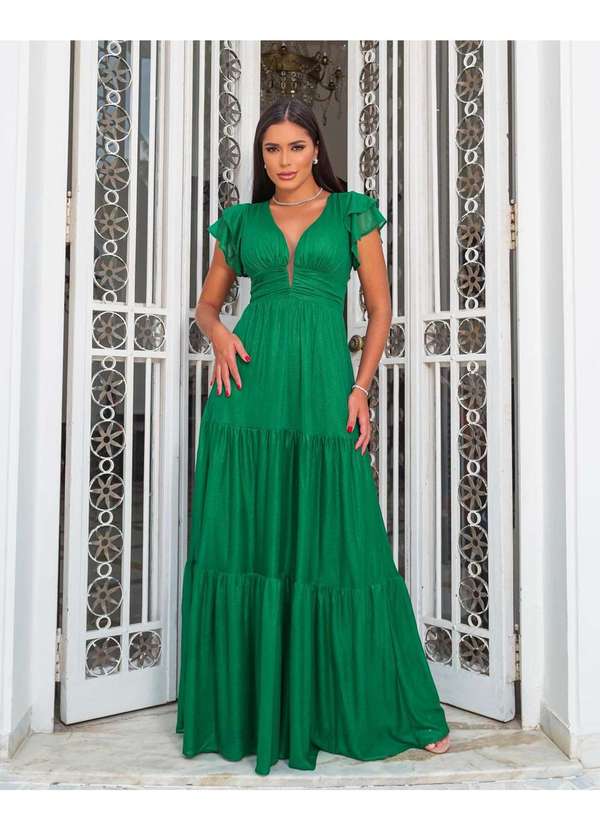 Cappuccino - Vestido Cappuccino Longo Babado Verde Verde