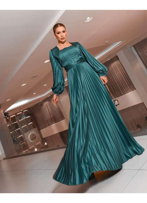 Cappuccino - Vestido Cappuccino Longo Plissado Verde Verde