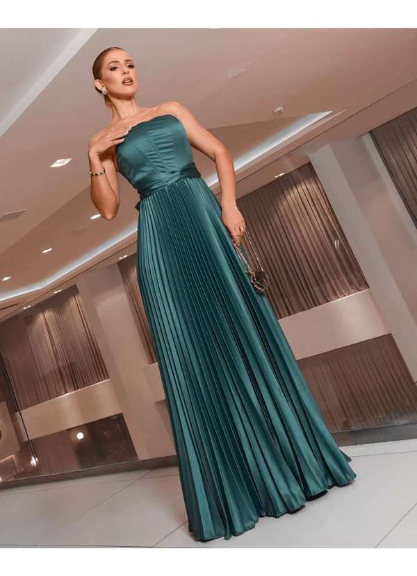 Cappuccino - Vestido Cappuccino Longo Plissado Verde Verde 5