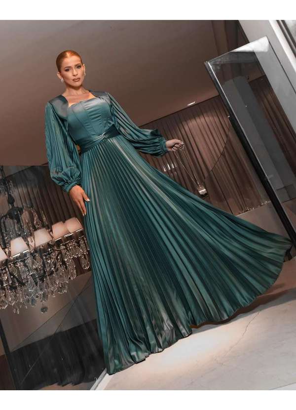 Cappuccino - Vestido Cappuccino Longo Plissado Verde Verde 6