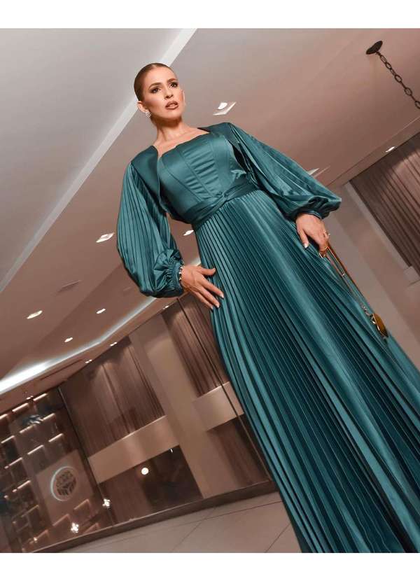 Cappuccino - Vestido Cappuccino Longo Plissado Verde Verde 7