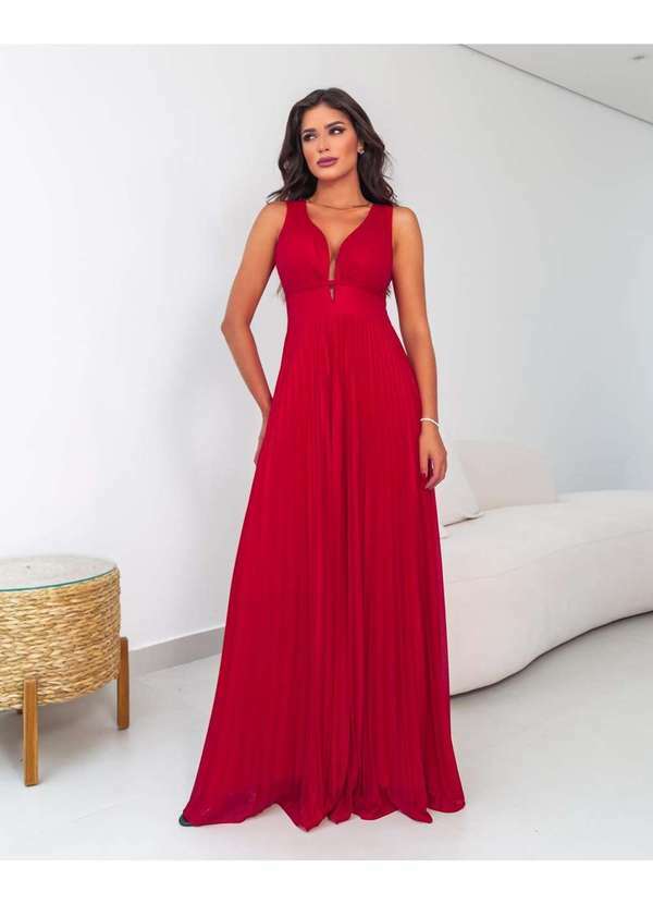 Cappuccino - Vestido Cappuccino Longo Plissado Vermelho Vermelho