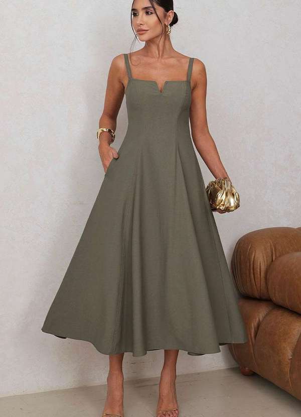 Miss Misses - Vestido Carol Decote V com Alcas Verde