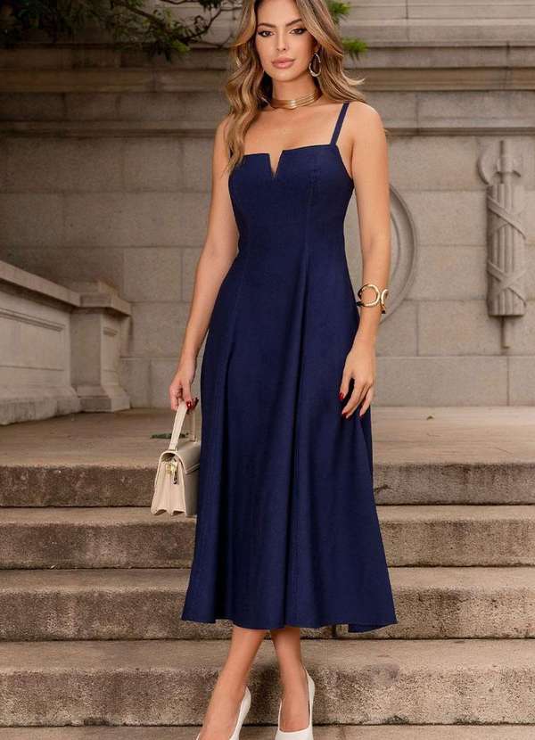 Miss Misses - Vestido Carol Decote V com Alcas Azul