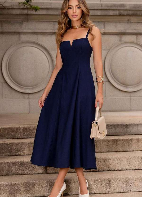 Miss Misses - Vestido Carol Decote V com Alcas Azul 3