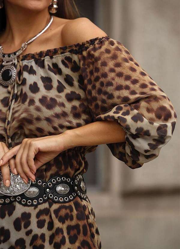 Miss Misses - Vestido Clara Crepe Estampado Longo c/ Fenda Marrom 8