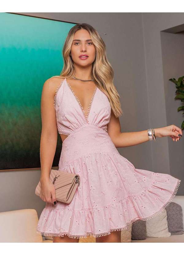 Closet Deluxe - Vestido Closet Deluxe Rodado Fenda Lateral Rosa Rosa