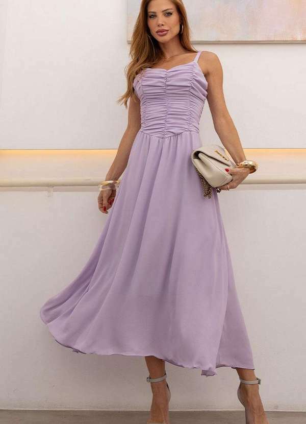 Miss Misses - Vestido Cristina Midi Crepe C/Franzido Busto Rosa