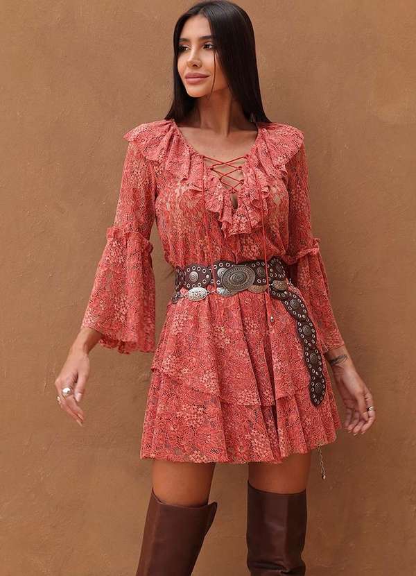 Dot Clothing - Vestido Curto Dot Clothing Rendado Rosa