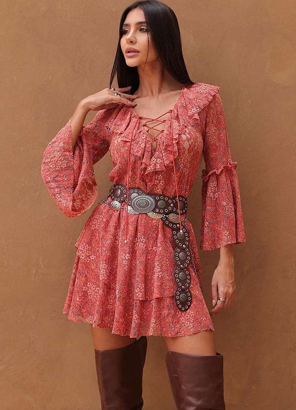 Dot Clothing - Vestido Curto Dot Clothing Rendado Rosa 2