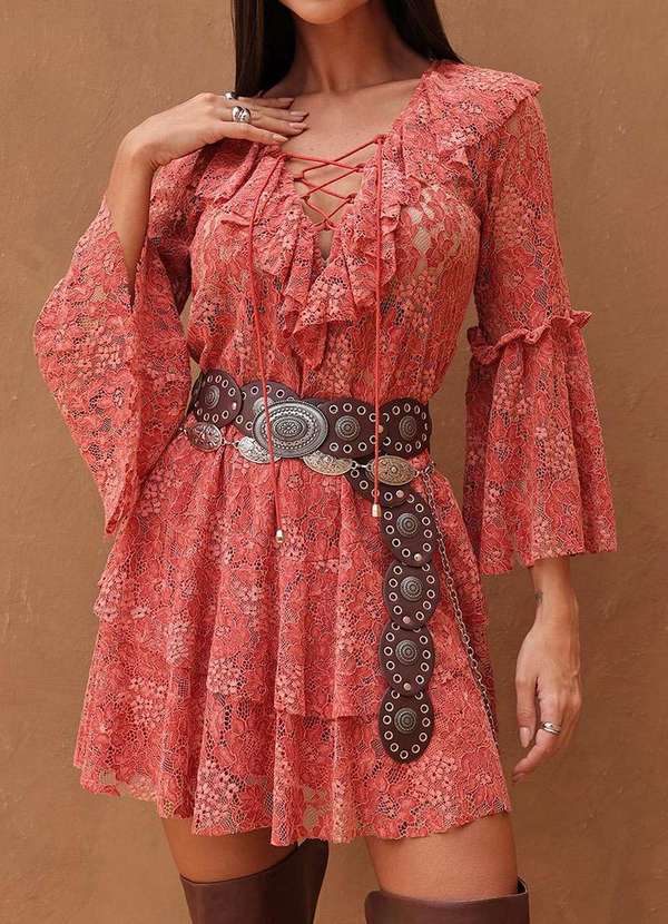 Dot Clothing - Vestido Curto Dot Clothing Rendado Rosa 4