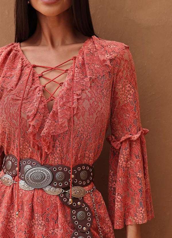 Dot Clothing - Vestido Curto Dot Clothing Rendado Rosa 5