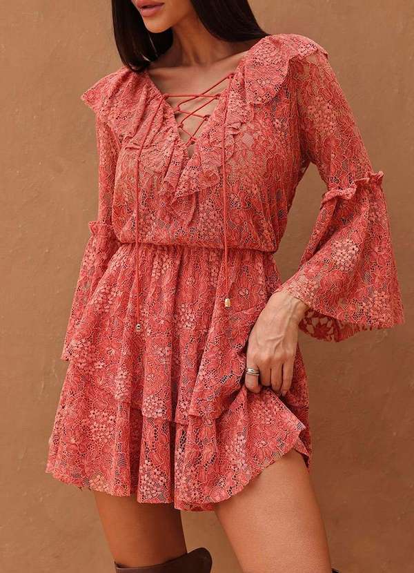 Dot Clothing - Vestido Curto Dot Clothing Rendado Rosa 7