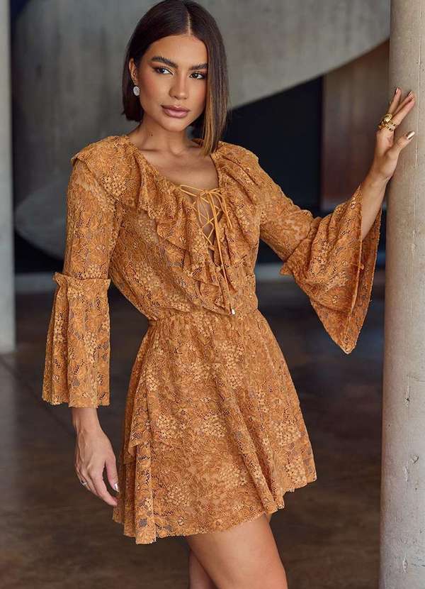 Dot Clothing - Vestido Curto Dot Clothing Rendado Amarelo