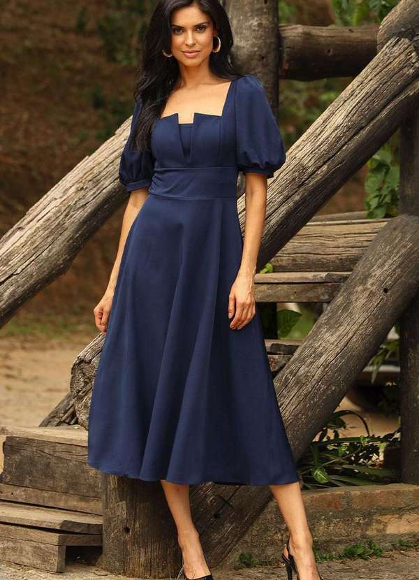 Miss Misses - Vestido Daniela Manga 3/4 c/ Ziper Azul