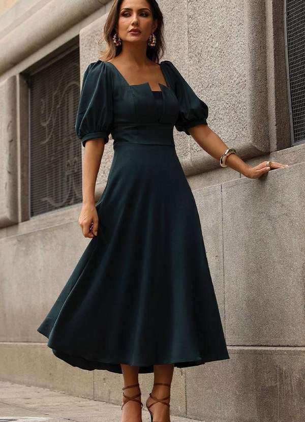 Miss Misses - Vestido Daniela Manga 3/4 c/ Ziper Verde