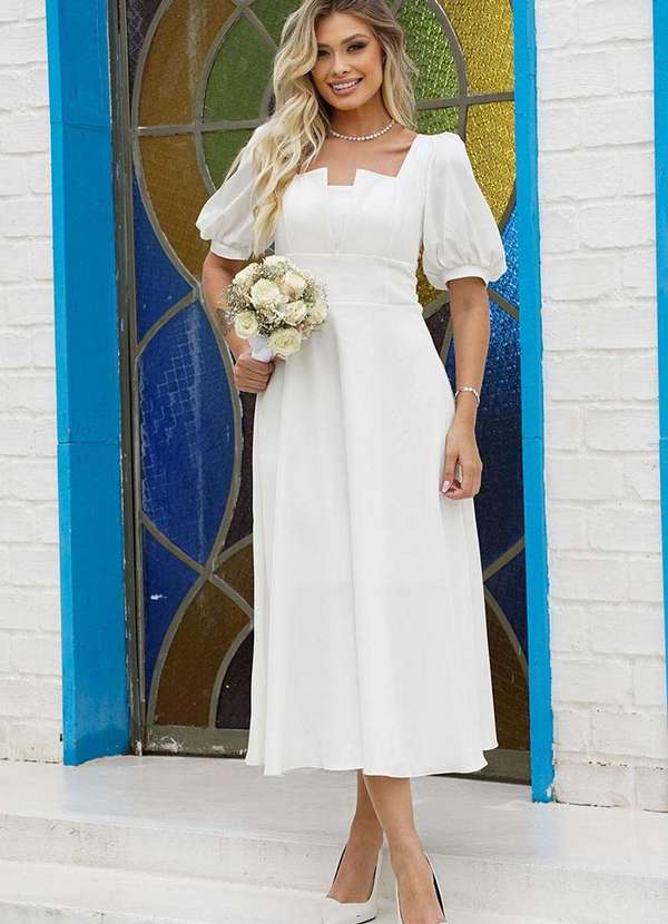 Miss Misses - Vestido Daniela Manga 3/4 c/ Ziper Branco