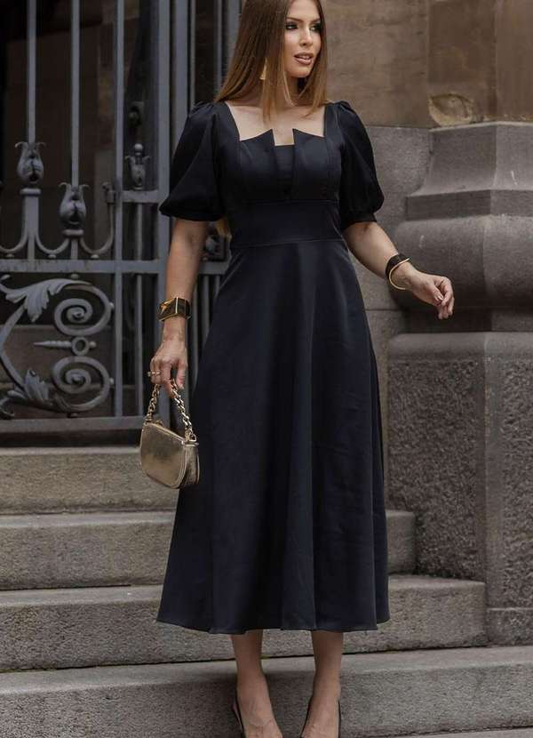 Miss Misses - Vestido Daniela Manga 3/4 c/ Ziper Preto