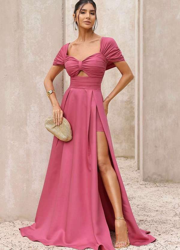 Dot Clothing - Vestido Dot Clothing Acetinado c/ Fenda Rosa