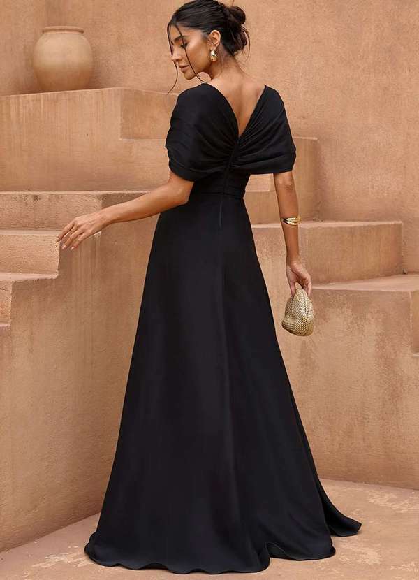 Dot Clothing - Vestido Dot Clothing Acetinado c/ Fenda Preto 2