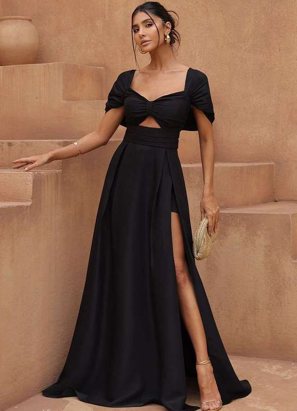 Dot Clothing - Vestido Dot Clothing Acetinado c/ Fenda Preto 7