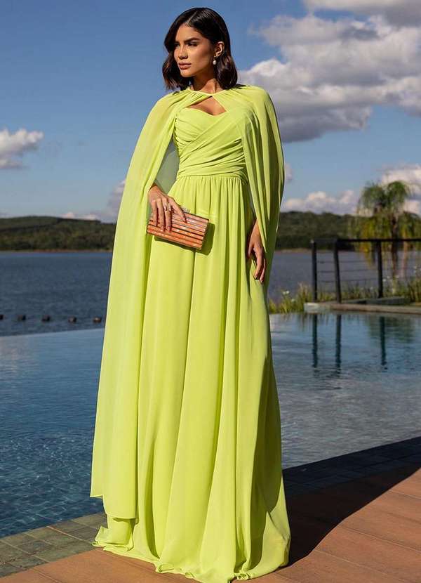 Dot Clothing - Vestido Dot Clothing Athena Longo c/ Capa Verde