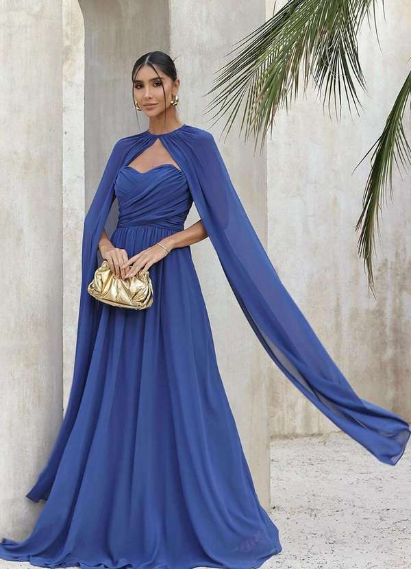 Dot Clothing - Vestido Dot Clothing Athena Longo c/ Capa Azul