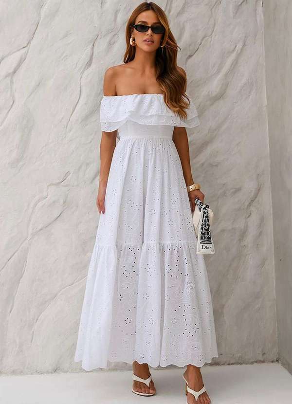 Dot Clothing - Vestido Dot Clothing Caitlin Ombro a Ombro Laise Branco