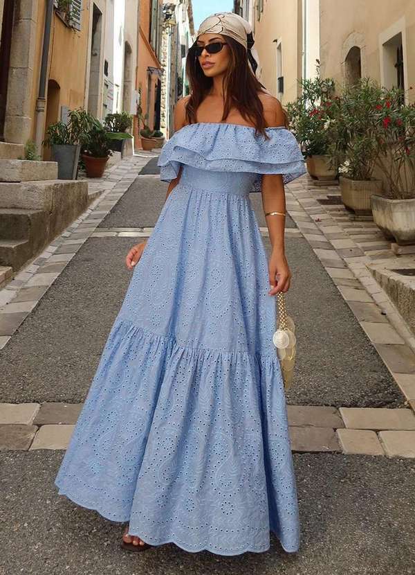 Dot Clothing - Vestido Dot Clothing Caitlin Ombro a Ombro Laise Azul