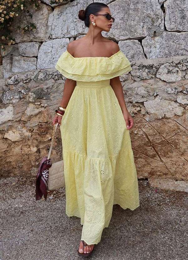Dot Clothing - Vestido Dot Clothing Caitlin Ombro a Ombro Laise Amarelo