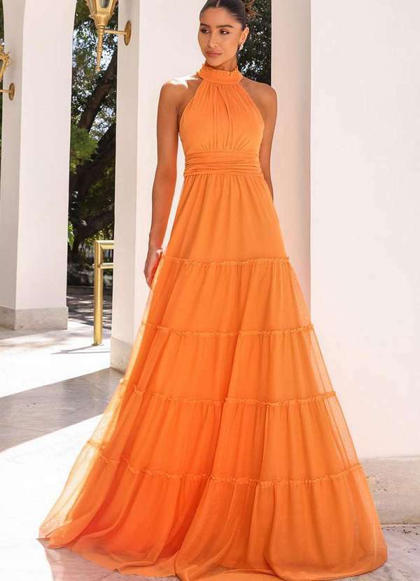 Dot Clothing - Vestido Dot Clothing Carmen Gola Alta Laranja