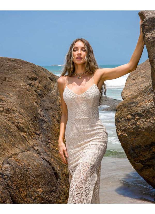 Dot Clothing - Vestido Dot Clothing Croche Natural Bege 3