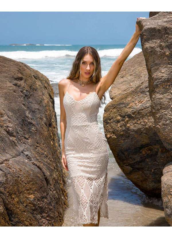 Dot Clothing - Vestido Dot Clothing Croche Natural Bege 4