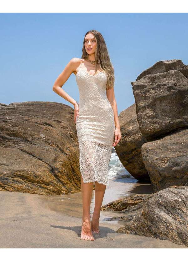 Dot Clothing - Vestido Dot Clothing Croche Natural Bege 5